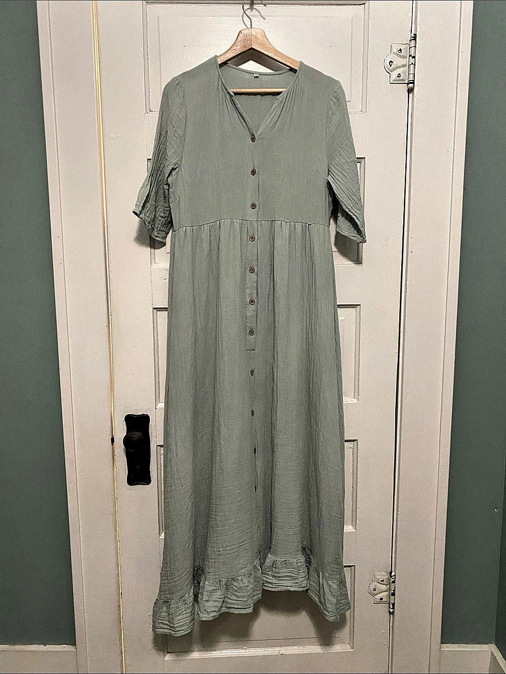 Cherieday Loose Elegant Dress Maxi Button Front Cotton Dress, Size Large